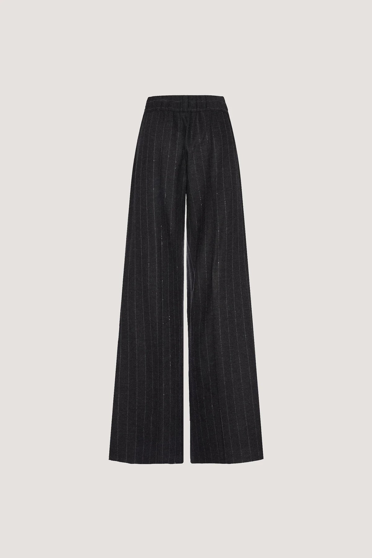 Pantalone largo in Crystal-Gessato con catenella centrale Antracite