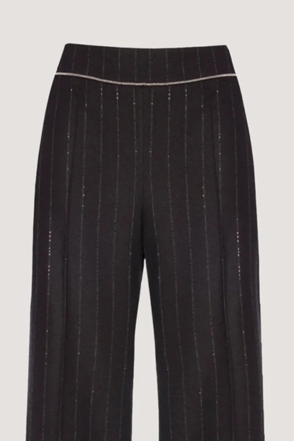 Pantalone a zampa in Crystal-Gessato con catenella a cintura Caffè