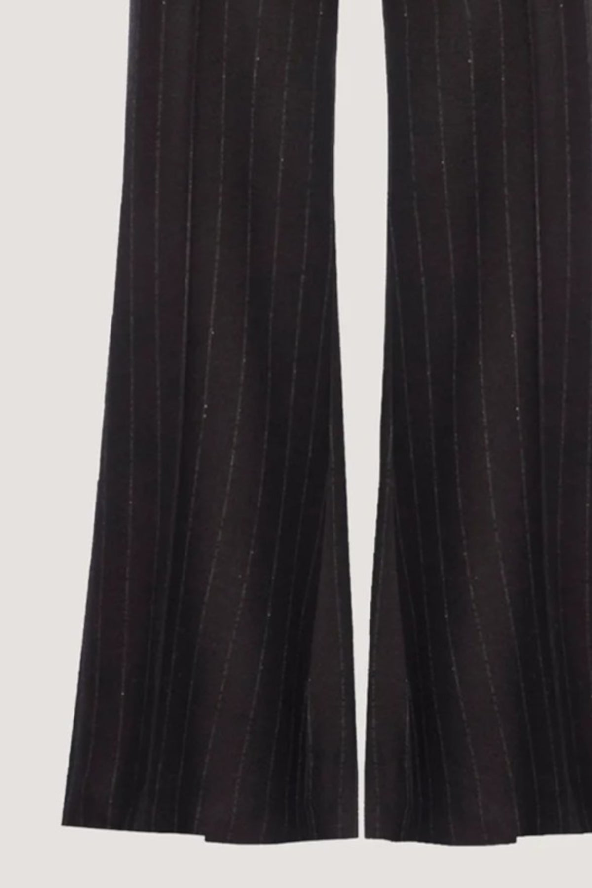 Pantalone a zampa in Crystal-Gessato con catenella a cintura Caffè