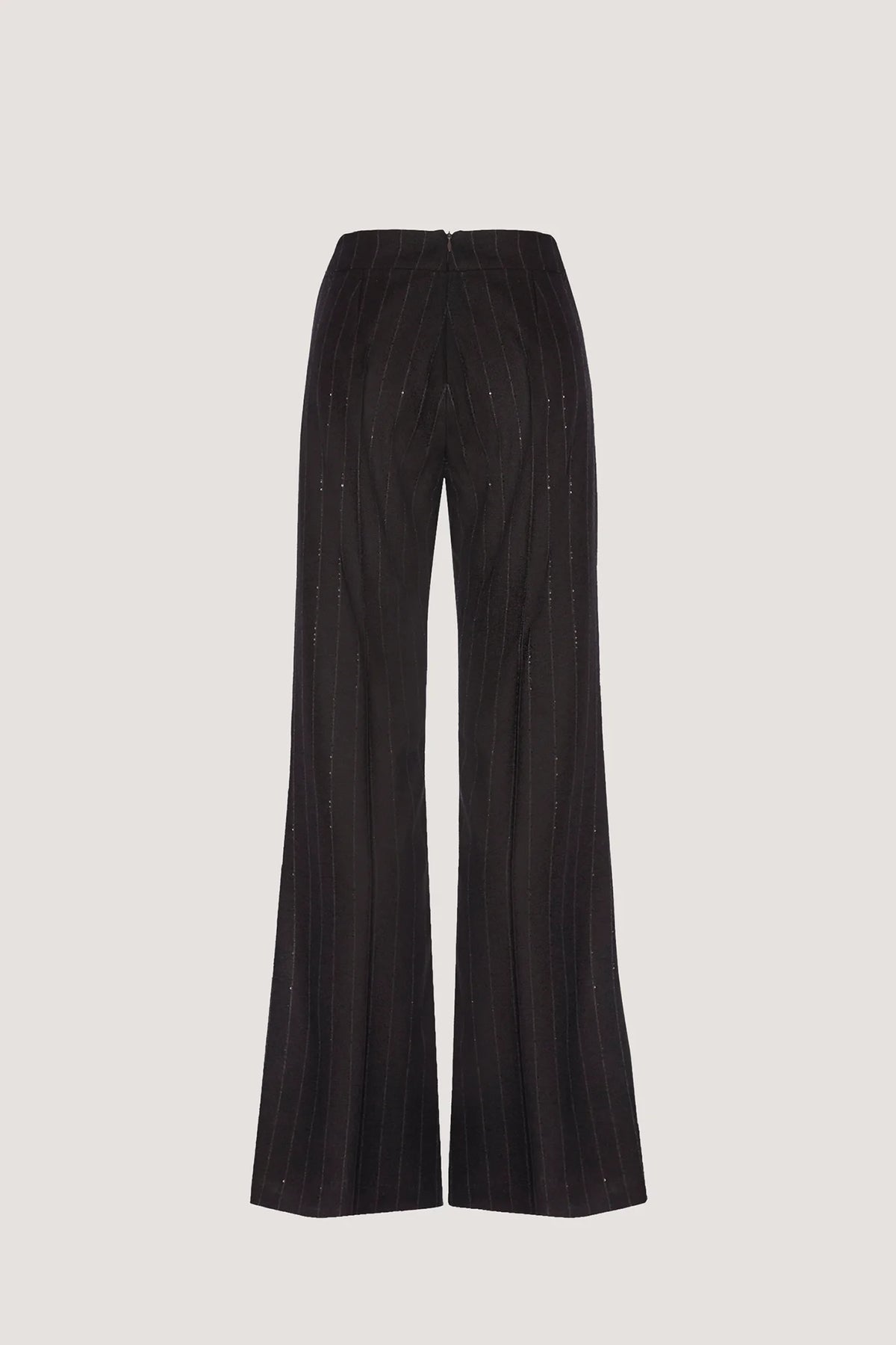 Pantalone a zampa in Crystal-Gessato con catenella a cintura Caffè