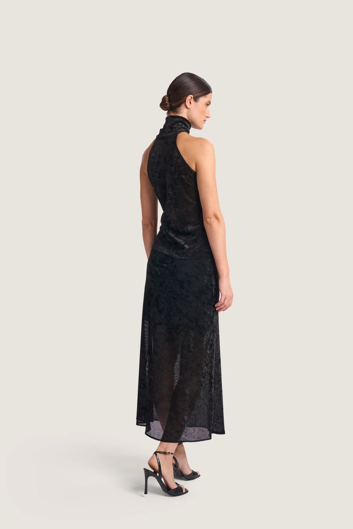 Gonna ampia in Tulle leggero floccato in velluto Nero