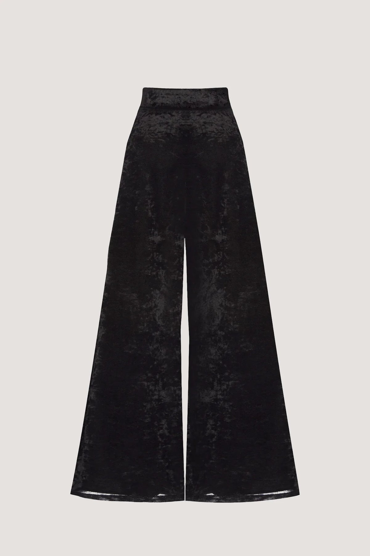 Pantalone larghissimo in Tulle leggero floccato in velluto Nero