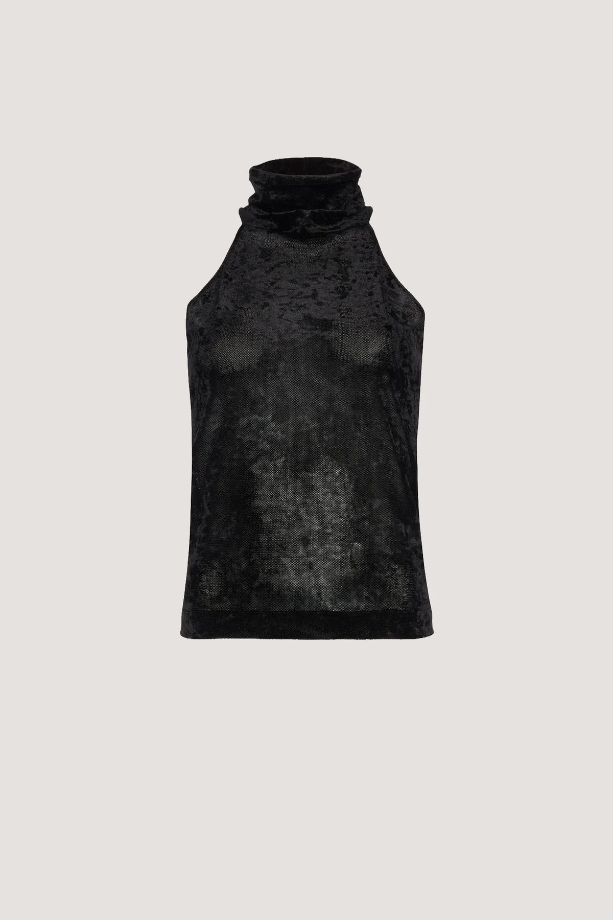 Top con scollo all’americana in Tulle leggero floccato in velluto Nero