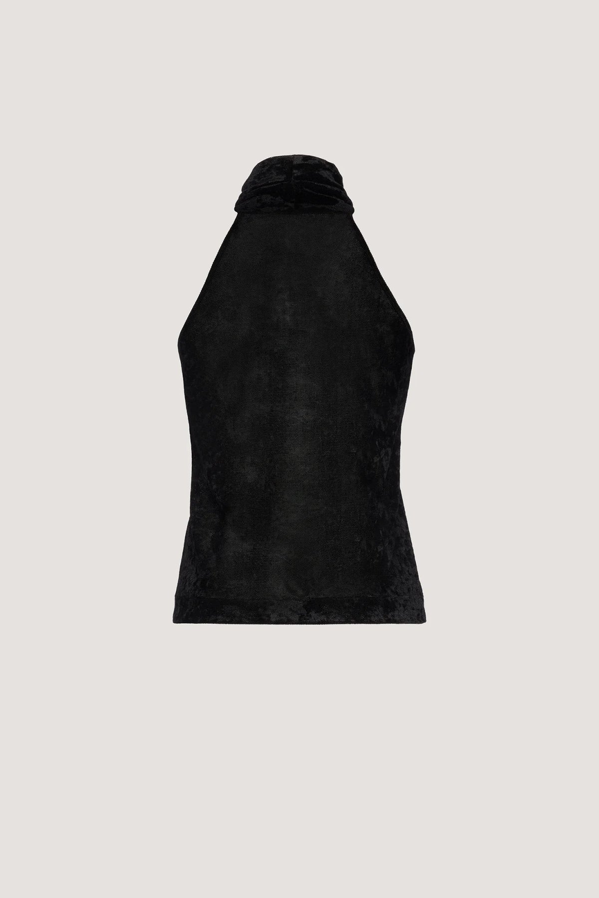 Top con scollo all’americana in Tulle leggero floccato in velluto Nero