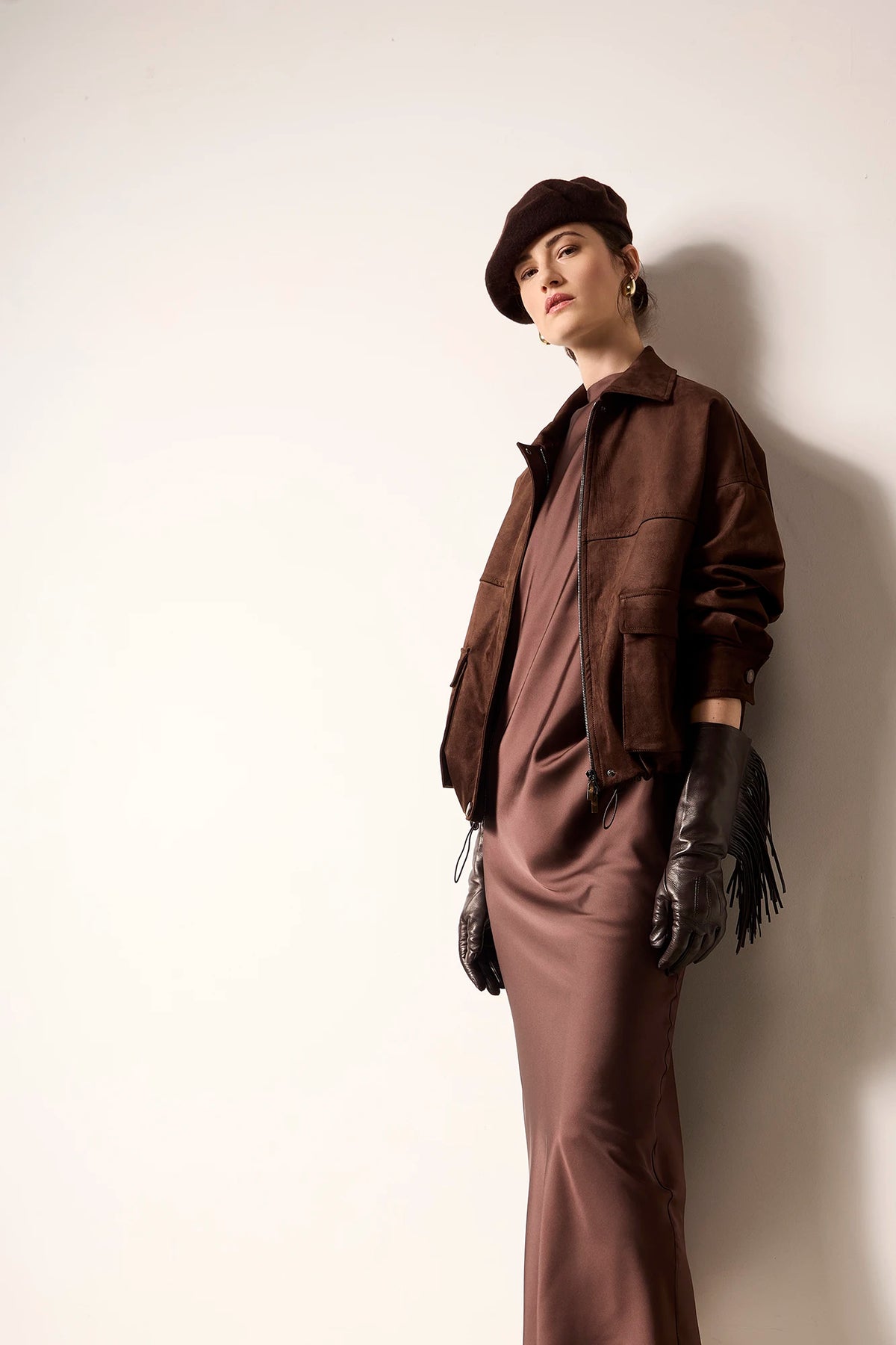 Giacca bomber in Vegan Leather con tasche Ciccolato