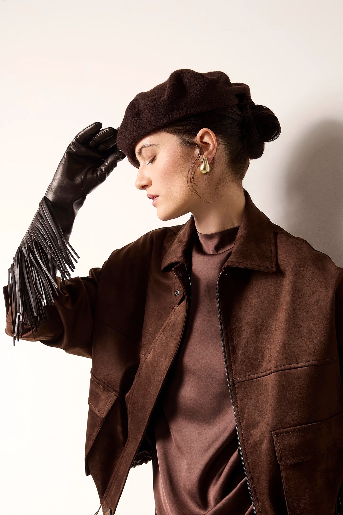 Giacca bomber in Vegan Leather con tasche Ciccolato