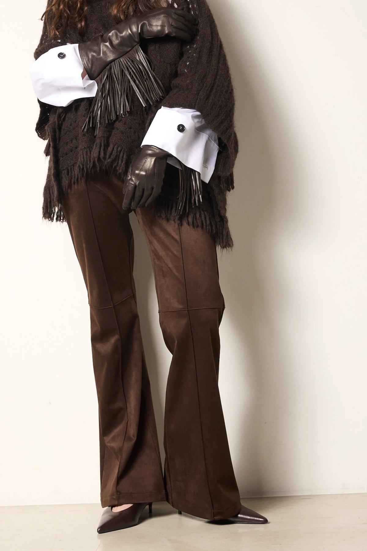 Pantalone a zampa in Vegan Leather Ciccolato