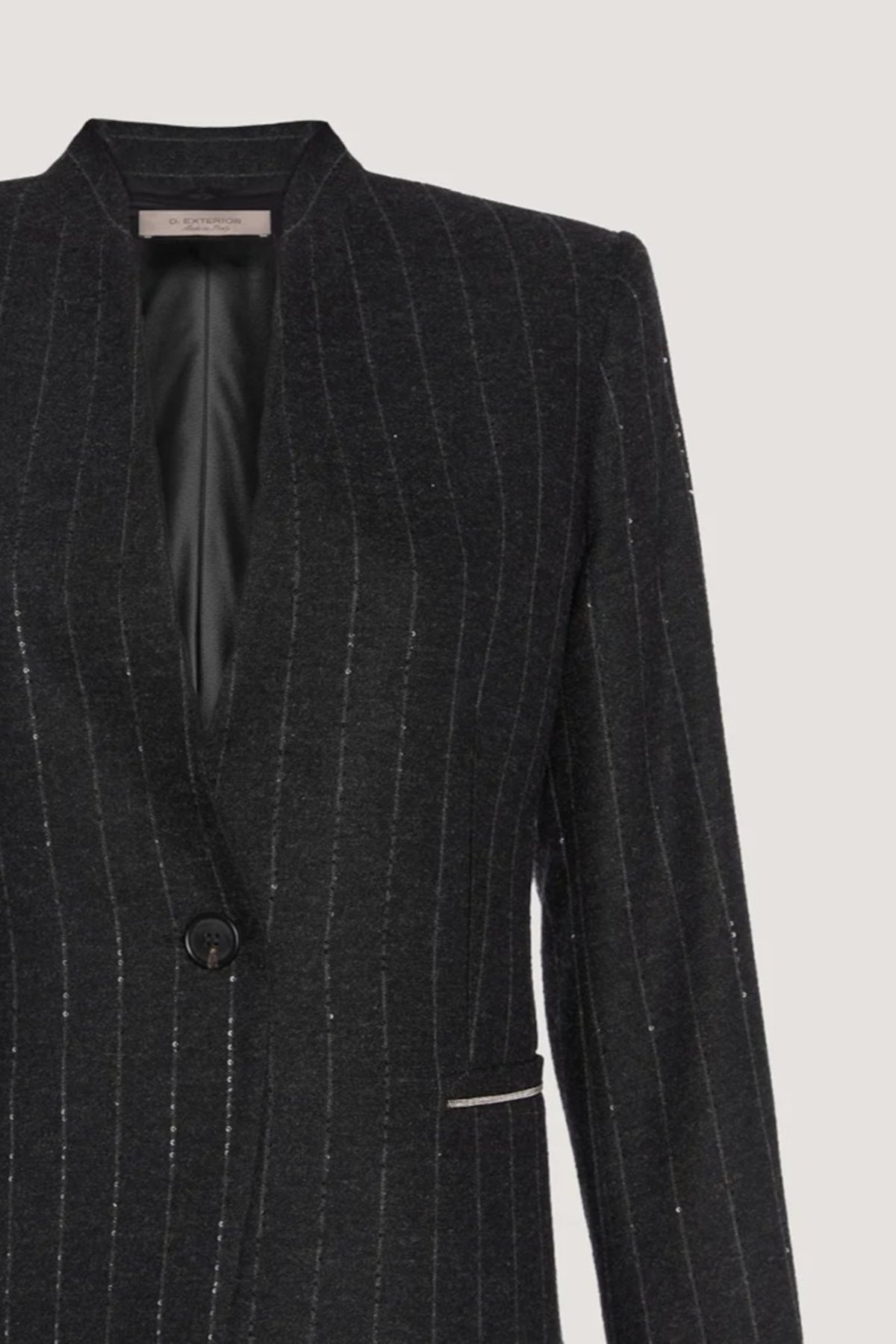 Giacca monopetto in Crystal-Gessato con catenella leggera Antracite